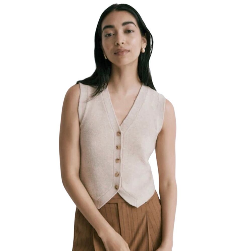MADEWELL Women’s Classic Preppy Tan Wool Blend Button Up Sweater Vest